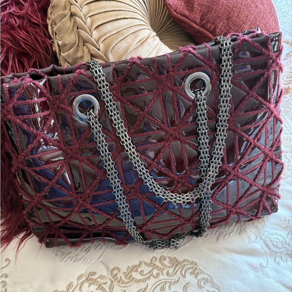 Big Buddha Patent Leather Bag / Tote Bag with Chain Straps - Maroon / Burgundy🍁